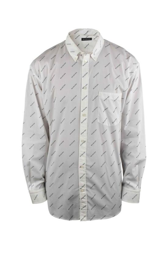  발렌시아가 긴팔 셔츠 대각선 프린트 면 , 버튼 여밈