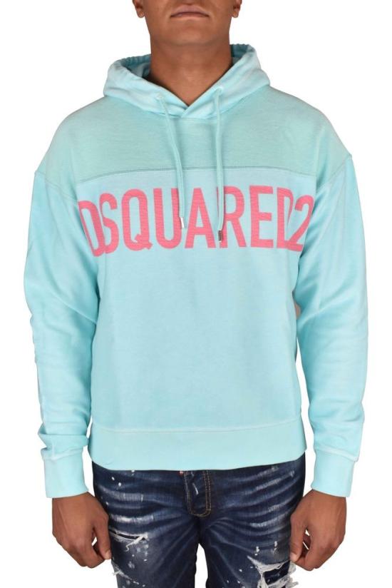  디스퀘어드2 후드 티셔츠 터쿼이즈 블루 코튼 후드티 - DSQUARED2
