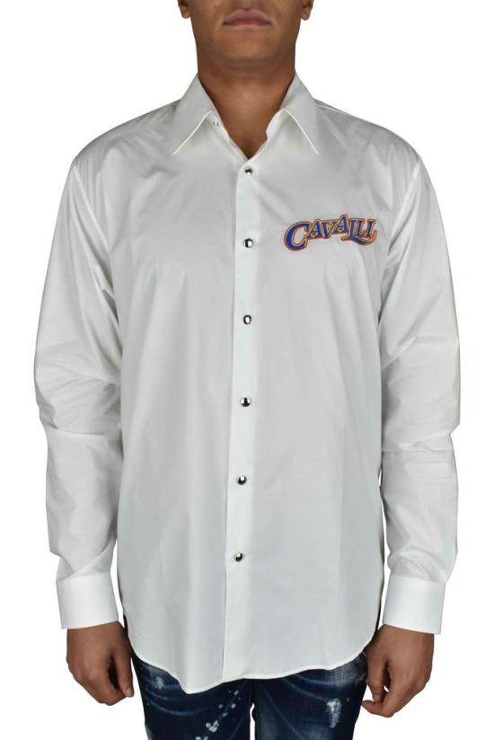  로베르토 카발리 긴팔 셔츠 빈티지 스타일의 뾰족한 칼라가 특징인 흰색 - ROBERTO CAVALLI