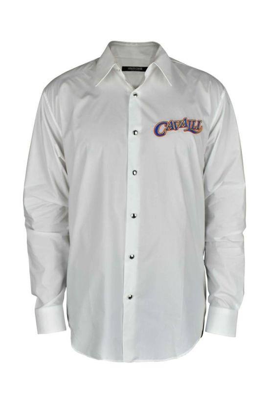  로베르토 카발리 긴팔 셔츠 빈티지 스타일의 뾰족한 칼라가 특징인 흰색