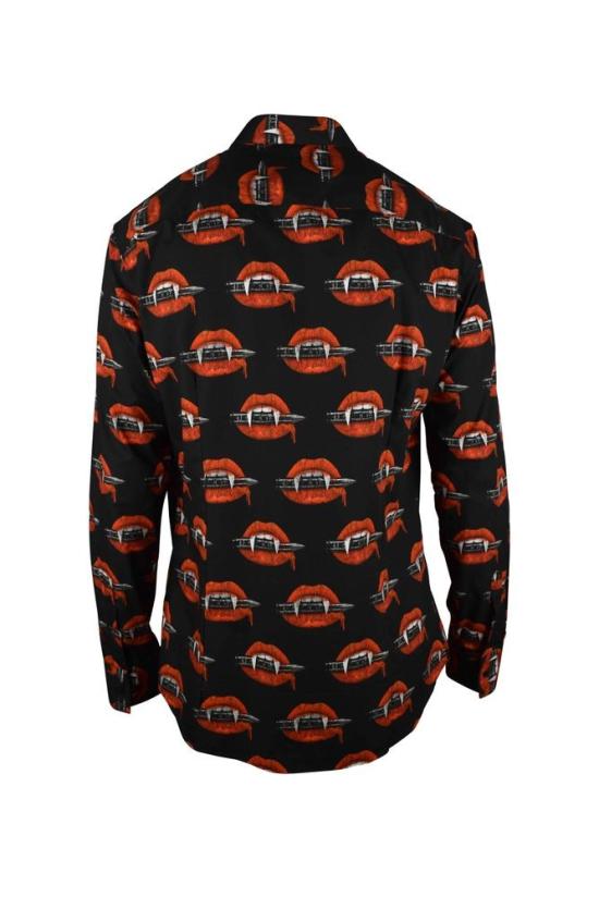  필립 플레인 긴팔 셔츠 뱀파이어 이빨 프린트가 있는 검은색 면 - PHILIPP PLEIN