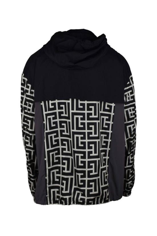  발망 자켓 모노그램 자수가 새겨진 나일론 방풍 재킷 (드로스트링 후드 포함) - BALMAIN