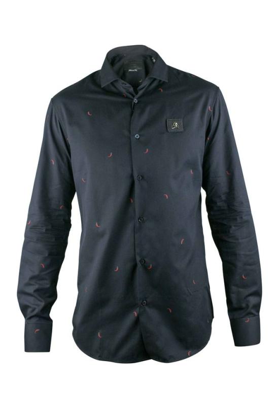  필립 플레인 긴팔 셔츠 해골 무늬가 프린트된 검정색 면 티