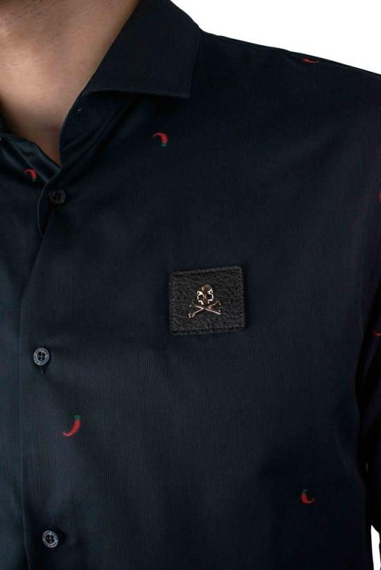  필립 플레인 긴팔 셔츠 해골 무늬가 프린트된 검정색 면 티 - PHILIPP PLEIN