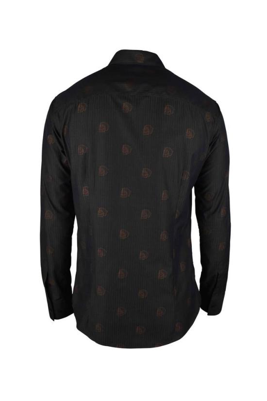  필립 플레인 긴팔 셔츠 해골 무늬가 있는 회색 면 스트라이프 - PHILIPP PLEIN