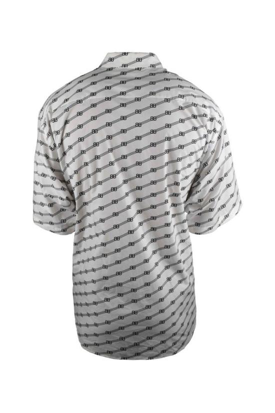  발렌시아가 반팔 셔츠 모노그램 패턴 화이트 코튼 - BALENCIAGA