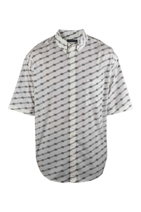  발렌시아가 반팔 셔츠 모노그램 패턴 화이트 코튼