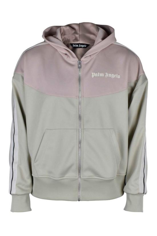  팜앤젤스 후드 티셔츠 투톤 컬러의 후드와 로고가 있는 지퍼 여밈 가디건
