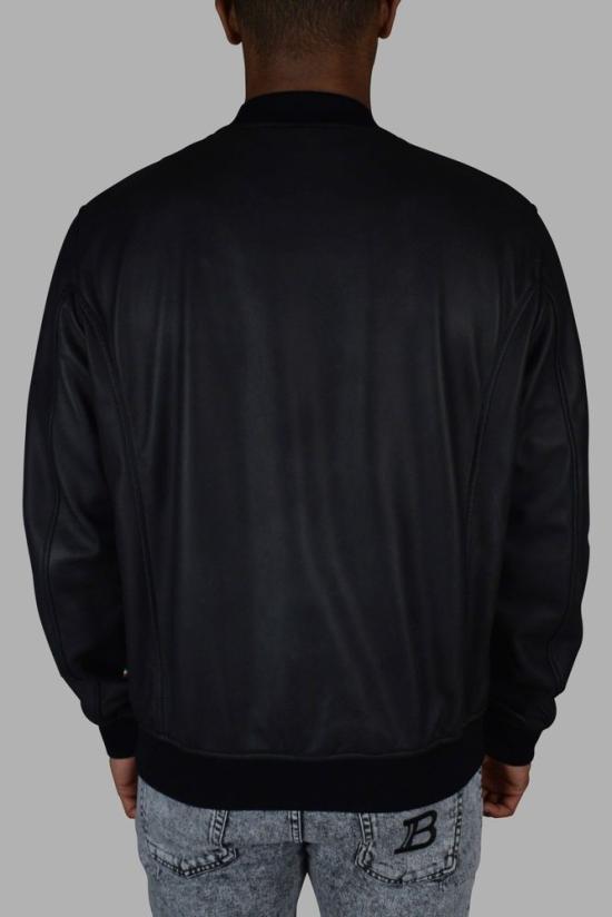  필립 플레인 봄버 자켓 골지 디테일이 있는 매끄러운 가죽 봄버 재킷 - PHILIPP PLEIN