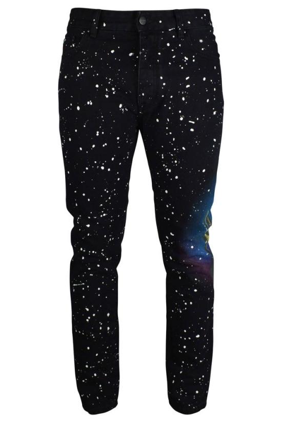  팜앤젤스 트레이닝/조거 팬츠 페인트 얼룩 효과가 있는 블랙 스트레이트핏 청바지