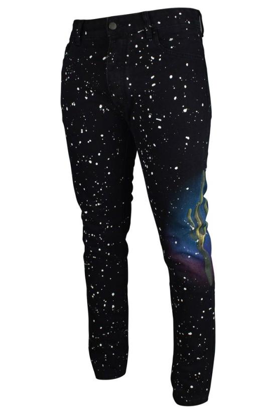  팜앤젤스 트레이닝/조거 팬츠 페인트 얼룩 효과가 있는 블랙 스트레이트핏 청바지 - PALM ANGELS