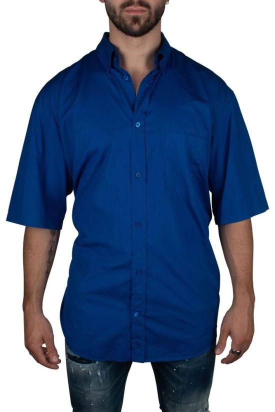  발렌시아가 반팔 셔츠 일렉트릭 블루 코튼 캐주얼 - BALENCIAGA