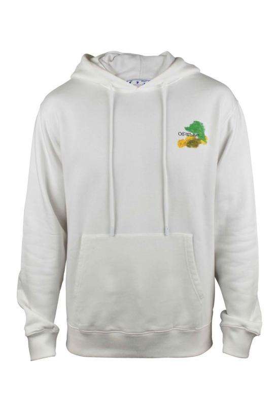  오프화이트 후드 티셔츠 후드 끈이 달린 흰색 면 스웨트셔츠