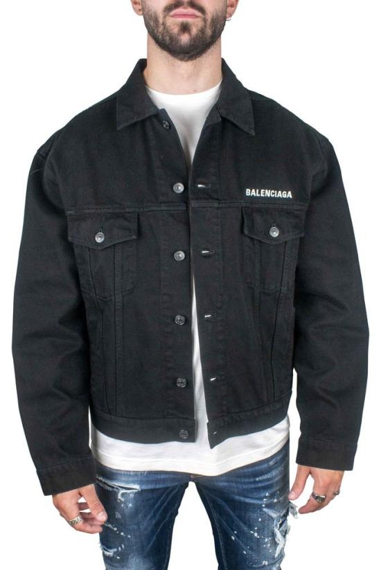  발렌시아가 데님 자켓 플랩 포켓이 있는 크롭 블랙  재킷 - BALENCIAGA