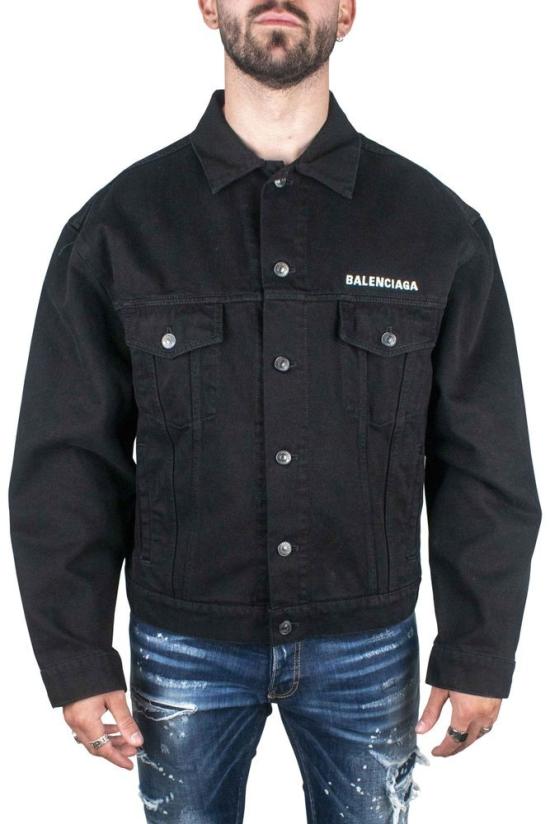  발렌시아가 데님 자켓 플랩 포켓이 있는 크롭 블랙  재킷 - BALENCIAGA