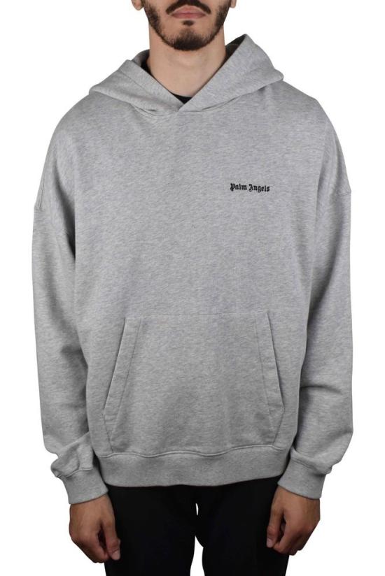  팜앤젤스 후드 티셔츠 자수 로고가 있는 편안한 회색 후드티 - PALM ANGELS