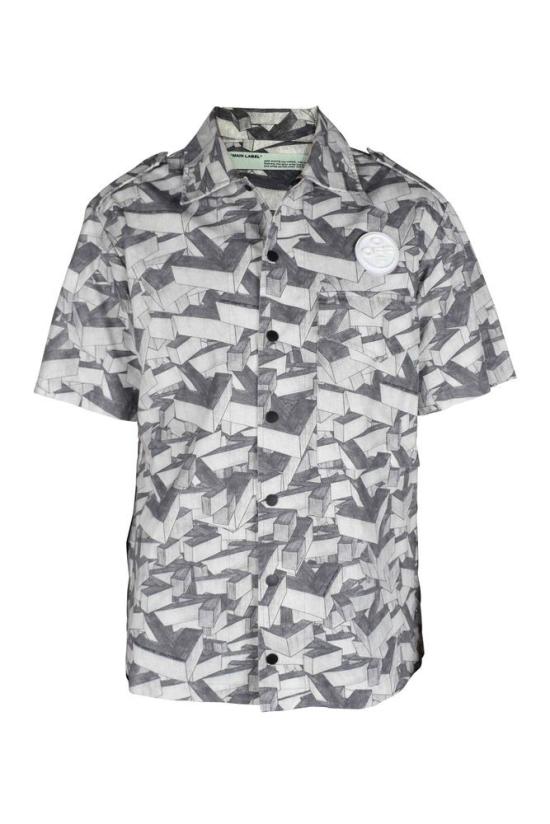  오프화이트 반팔 셔츠 3D 화살표 패턴이 있는 회색 반팔