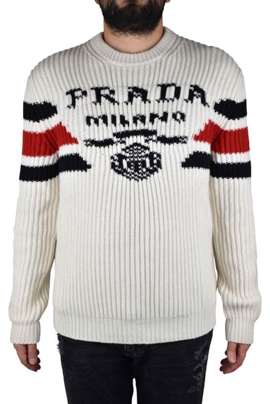  프라다 스웨터 크루넥 화이트 캐시미어 스웨터 - PRADA