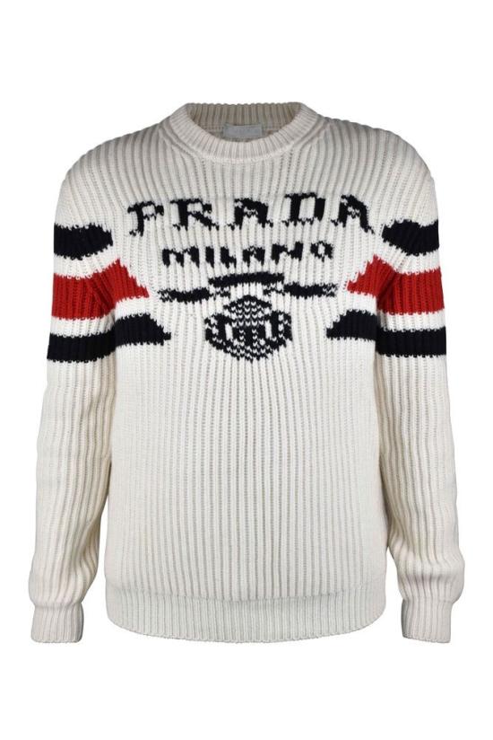  프라다 스웨터 크루넥 화이트 캐시미어 스웨터