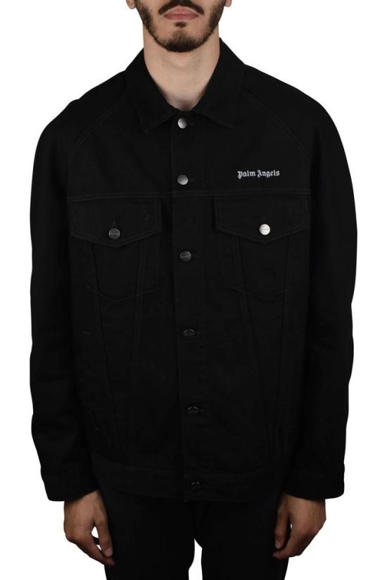  팜앤젤스 데님 자켓 자수 로고가 있는 블랙  재킷 - PALM ANGELS