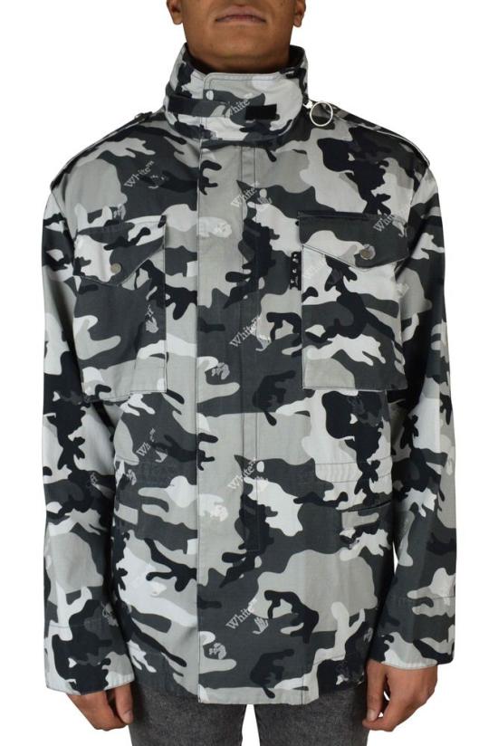  오프화이트 자켓 탈부착 가능한 후드가 있는 카무플라주 프린트 재킷 - OFF WHITE