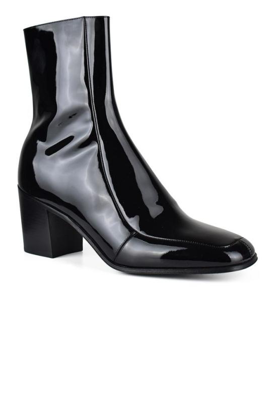  생로랑 부츠 블랙 에나멜 가죽 앵클 - SAINT LAURENT