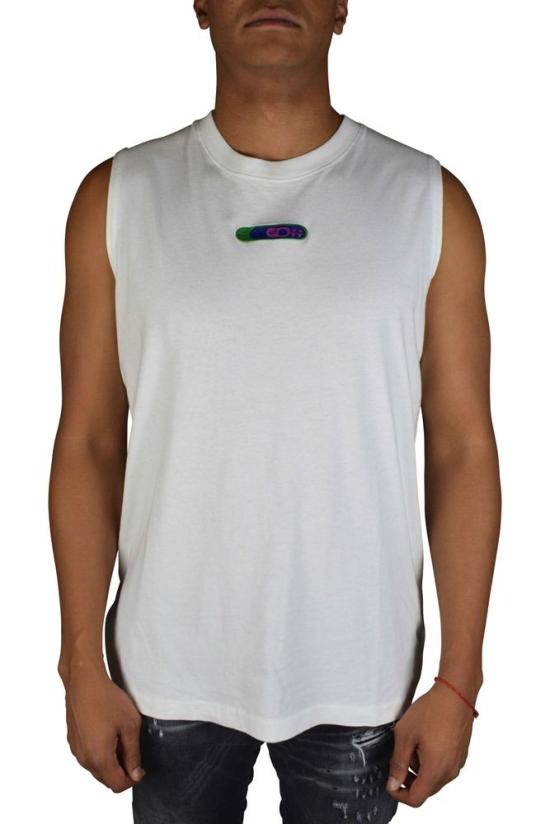  오프화이트 반팔 티셔츠 다채로운 자수가 놓인 흰색 민소매 탱크탑 - OFF WHITE