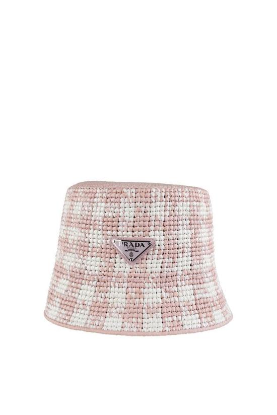  프라다 모자 분홍색 체크무늬 밥햇