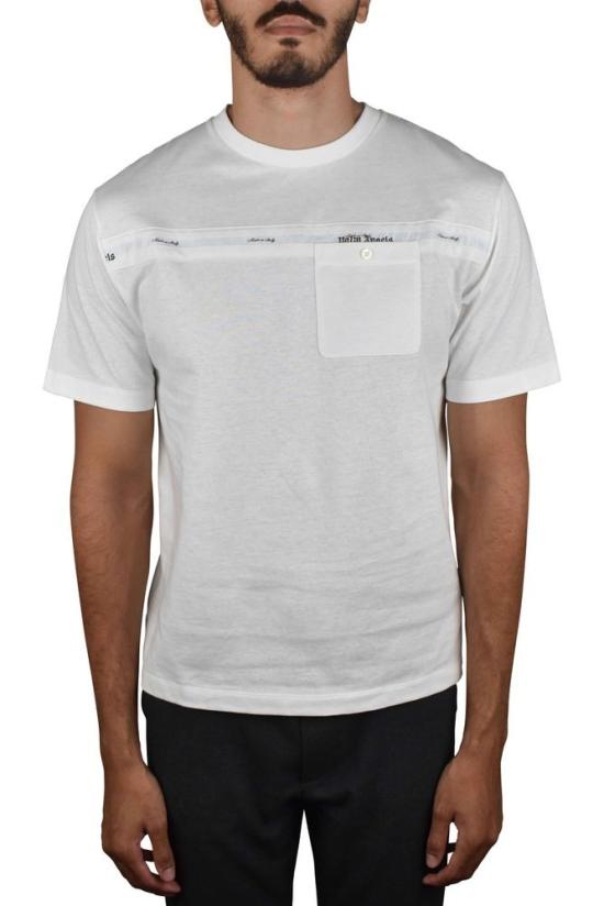  팜앤젤스 반팔 티셔츠 가슴 주머니가 있는 흰색 면 티셔츠 - PALM ANGELS