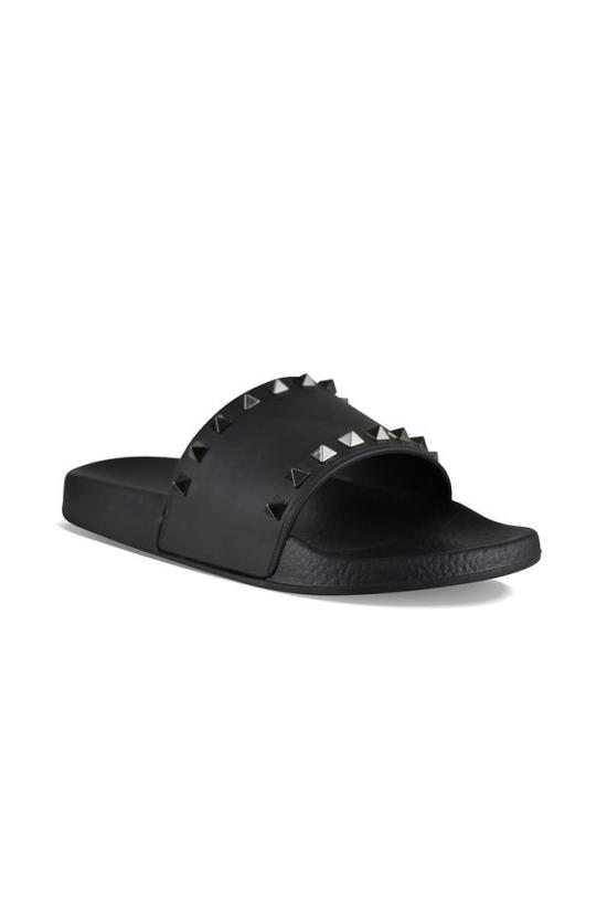 발렌티노 가라바니 로퍼 장식 스터드가 달린 블랙 가죽 플립플롭 - VALENTINO GARAVANI