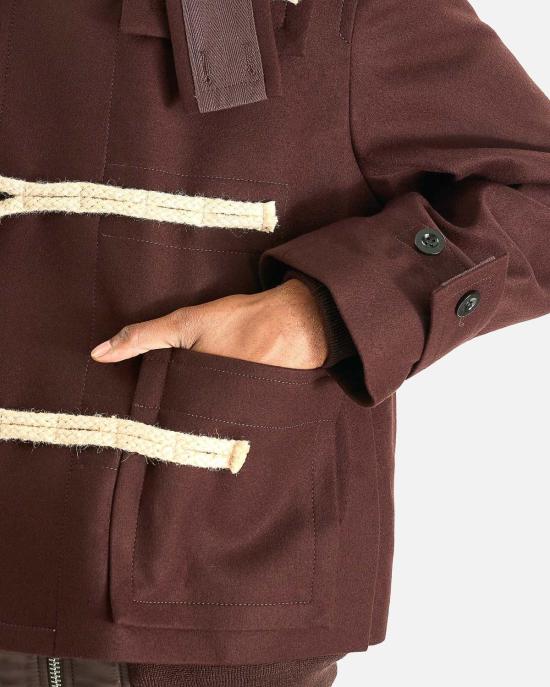  사카이 코트 울 멜튼 블루종 재킷 브라운 - SACAI