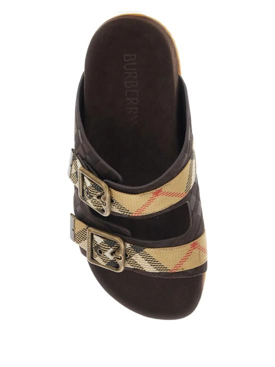 26SS 버버리 더블 버클 체크 샌들 8118613 C1170 BROWN - BURBERRY