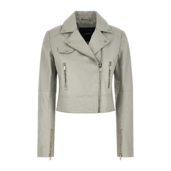 26SS 핑코 가죽 자켓 106247A32I I18 Grigio colomba