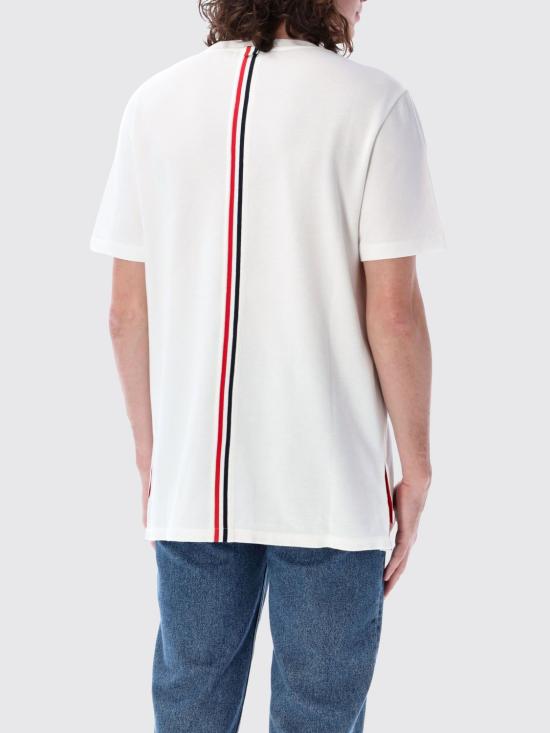 26SS 톰브라운 피케 센터 백 스트라이프 릴렉스 핏 티셔츠 MJS056A00050 100 White - THOM BROWNE