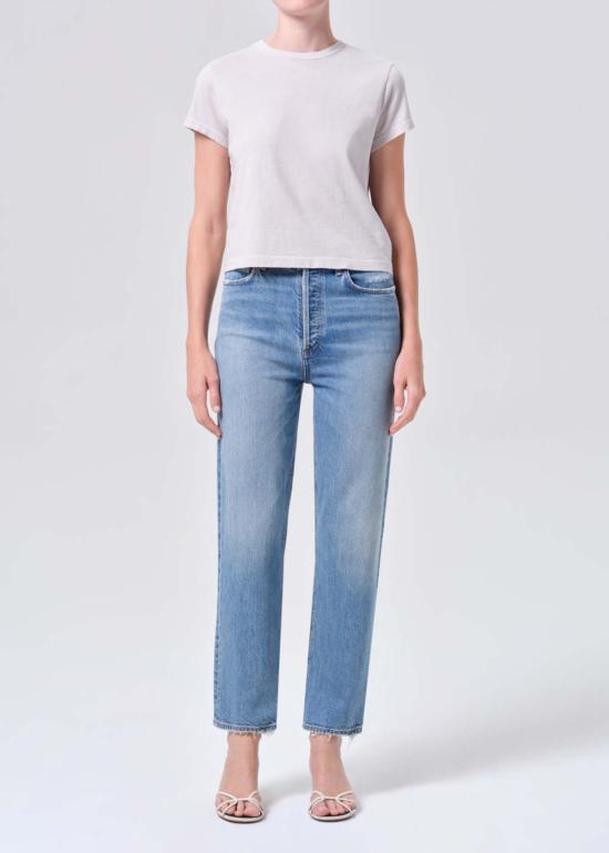  에이골디 데님 팬츠 아골드 90년대 핀치 웨이스트 크롭 하이라이즈 스트레이트 진 (리뉴 색상) - AGOLDE