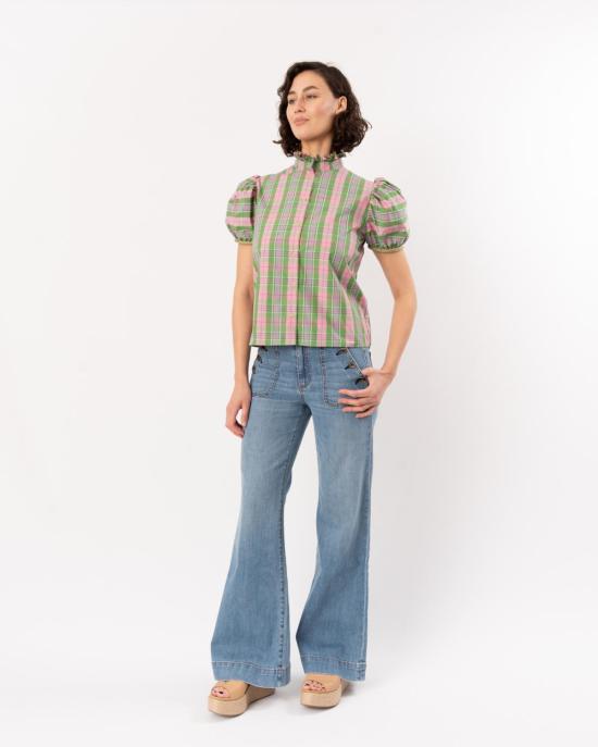  티에리 콜슨 블라우스 바이크  빅토리안 체크 그린/핑크 - THIERRY COLSON