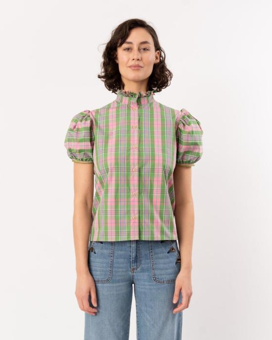  티에리 콜슨 블라우스 바이크  빅토리안 체크 그린/핑크
