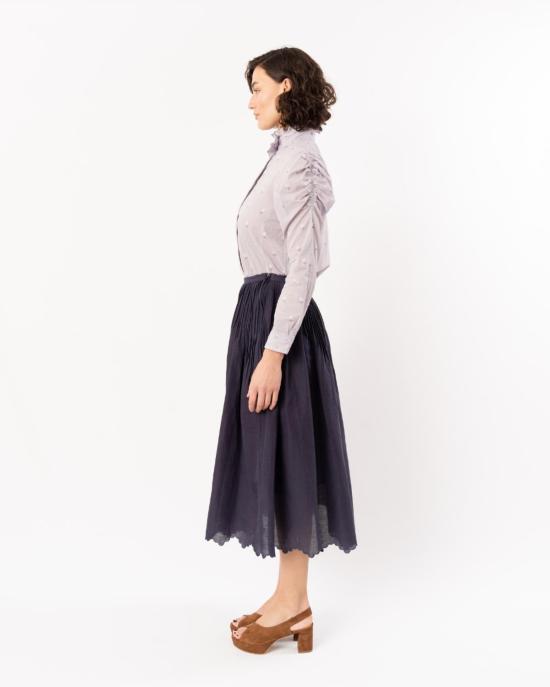  티에리 콜슨 롱 스커트 베르데  자코비안 스캘럽 네이비 - THIERRY COLSON