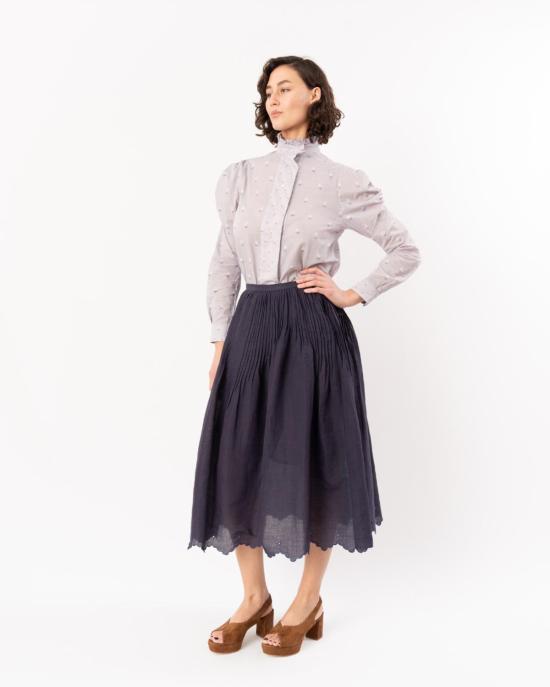  티에리 콜슨 롱 스커트 베르데  자코비안 스캘럽 네이비 - THIERRY COLSON