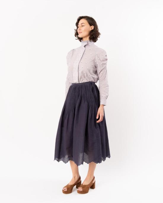  티에리 콜슨 롱 스커트 베르데  자코비안 스캘럽 네이비 - THIERRY COLSON