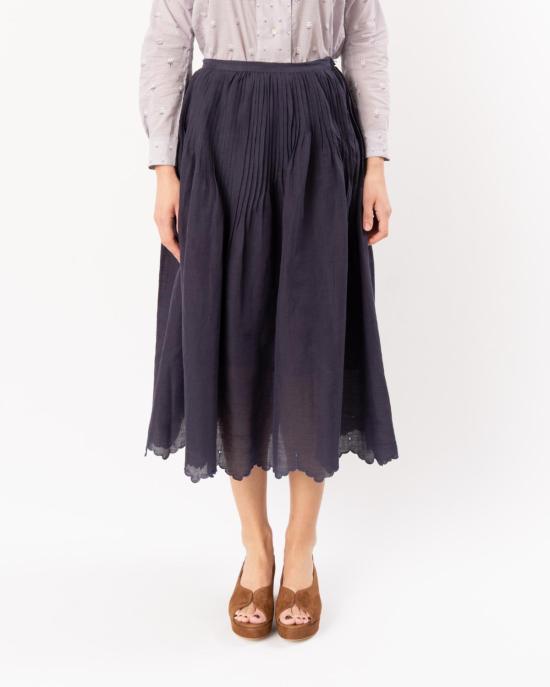  티에리 콜슨 롱 스커트 베르데  자코비안 스캘럽 네이비