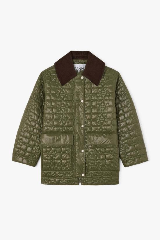  가니 봄버 자켓 샤이니 퀼트 미디 재킷
