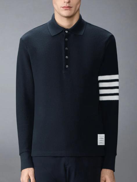 26SS 톰브라운 텍스쳐드 피케 4바 롱슬리브 폴로셔츠 MJP234AJ0248 415 - THOM BROWNE