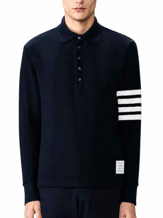 26FW 톰브라운 텍스쳐드 피케 4바 롱슬리브 폴로셔츠 MJP234AJ0248 415 - THOM BROWNE