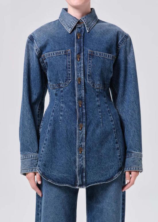  에이골디 데님 셔츠 아골드 윌마 데님 진 셔츠 마블 다크 인디고
