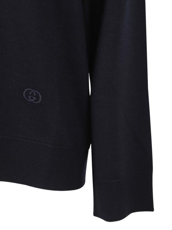 25FW 구찌 딥 브이넥 리브드 커프 울 폴로 스웨터 793883XKFA8 Black - GUCCI