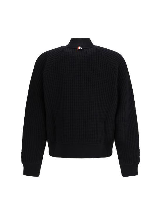 26SS 톰브라운 울 와플 래글런 4바 보머 재킷 MJT549A05396 001 BLACK - THOM BROWNE