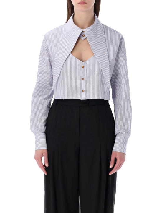 26SS 비비안웨스트우드 컷오프 하트 셔츠 1501005UW01E8 O101 WHITE BLUE STRIPES