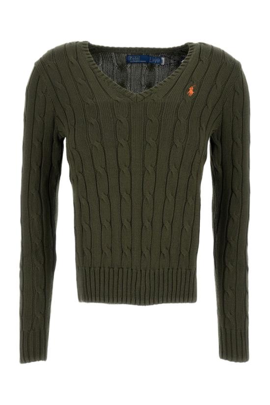 26SS 폴로 랄프로렌 포니로고 피마 코튼 케이블 니트 V넥 스웨터 211971870506HARVESTOLIVE Green