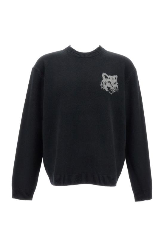 25FW 메종키츠네 폭스 헤드 인타르시아 메리노 스웨터 PM00816KM03290391 Black - MAISON KITSUNE